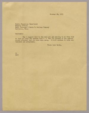 Primary view of object titled '[Letter from Isaac Herbert Kempner to Public Relations Department, October 26, 1955]'.