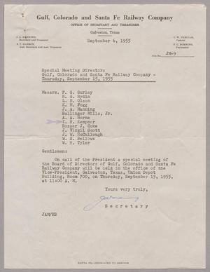 [Letter from the Gulf, Colorado and Santa Fe Railway Company, September 6, 1955]