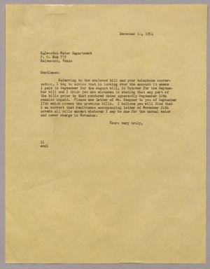 [Letter from I. H. Kempner to Galveston Water Department, December 10, 1954]