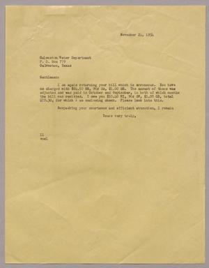 [Memorandum from Isaac H. Kempner to the Galveston Water Department, November 24, 1953]