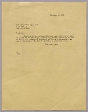 [Letter from Isaac Herbert Kempner to Galveston Water Department, November 18, 1954]