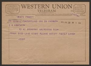 Primary view of object titled '[Telegram from Jean Besson to I. H. Kempner, July 20, 1956]'.