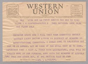 [Telegram from Karl L. Lovelady to I. H. Kempner, December 15, 1945]