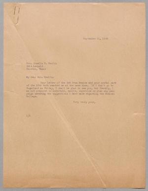 [Letter from I. H. Kempner to Rosella H. Werlin, September 11, 1945]