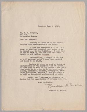 [Letter from Rosella H. Werlin to I. H. Kempner, June 4, 1945]