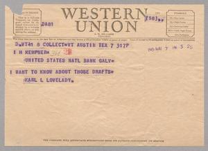 [Telegram from Karl L. Lovelady to I. H. Kempner, May 7, 1945]