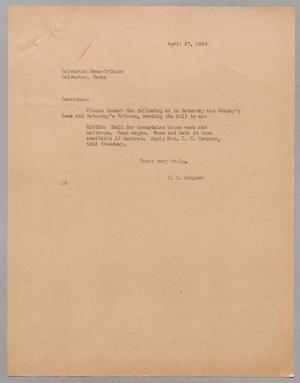 [Letter from I. H. Kempner to Galveston News - Tribune, April 27, 1945]