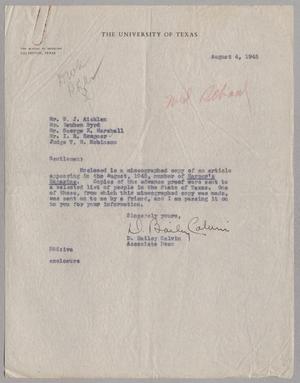 [Letter from D. Bailey Calvin to members of Galveston Chamber Of Commerce, August 4, 1945]