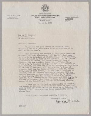 [Letter from Donald Markle to I. H. Kempner, March 1, 1945]