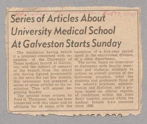 [Clipping: Series of Articles About University Medical School At Galveston Starts Sunday]