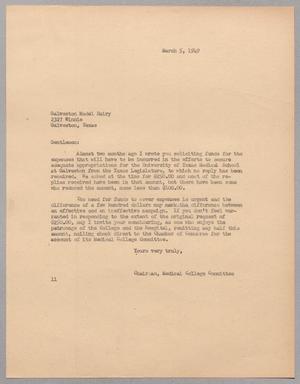 [Letter from Isaac H. Kempner to Galveston Model Dairy, March 5, 1949]