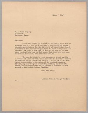 [Letter from Isaac H. Kempner to the W. D. Haden Company, March 5, 1949]