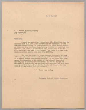[Letter from Isaac H. Kempner to A. J. Warren Plumbing Company, March 5, 1949]