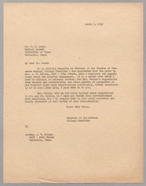 [Letter from Isaac H. Kempner to C. D. Leake, March 5, 1949]
