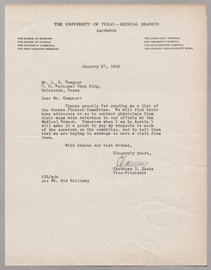 [Letter from Chauncey D. Leake to Isaac H. Kempner, January 27, 1949]