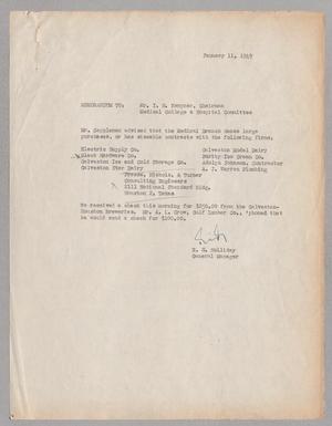 [Memorandum from E. S. Holliday to I. H. Kempner, January 11, 1949]