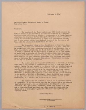 [Letter from I. H. Kempner and N. E. Leopold to the Galveston Cotton Exchange and Board of Trade, February 3 1949]