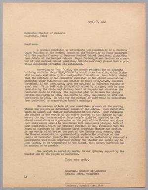 [Letter from I. H. Kempner to Galveston Chamber Of Commerce, April 7, 1949]