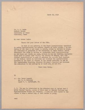 [Letter from I. H. Kempner to Chauncey D. Leake, March 29, 1949]