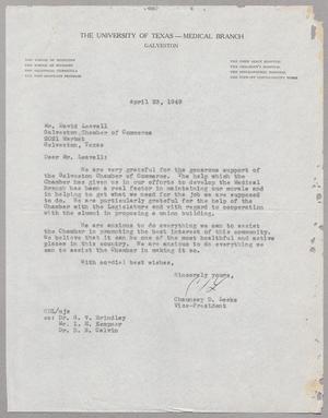 [Letter from Chauncey D. Leake to David Leavell, April 23, 1949]