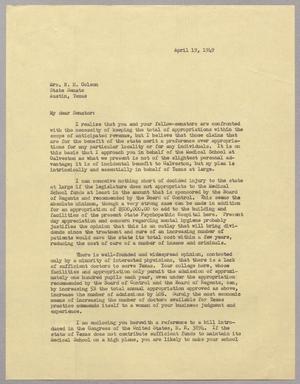 [Letter from I. H. Kempner to N. H. Colson, April 19, 1949]