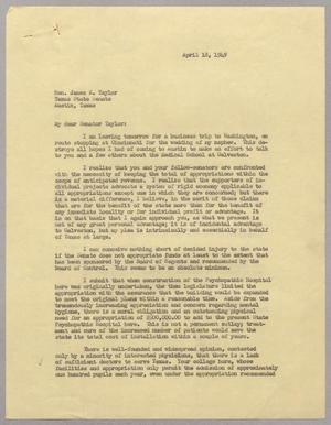[Letter from I. H. Kempner to James E. Taylor, April 18, 1949]