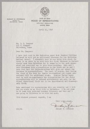 [Letter from Dudley W. Peterson to I. H. Kempner, April 14, 1949]
