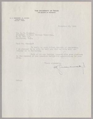 [Letter from D. K. Woodward to I. H. Kempner, November 22, 1949]