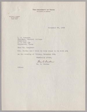 [Letter from William E. Darden to I. H. Kempner, November 22, 1949]