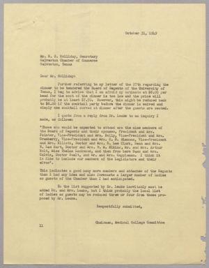 [Letter from I. H. Kempner to E. S. Holliday, October 31, 1949]
