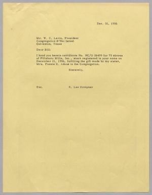 [Letter from Robert L. Kempner to W. C. Levin, December 31, 1956]