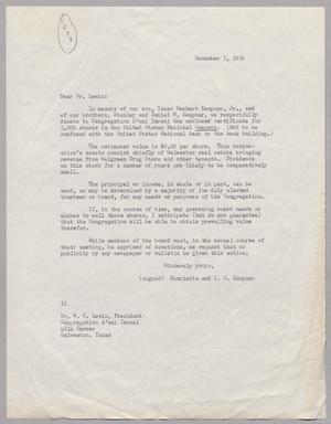 [Letter from Henrietta and I. H. Kempner to Dr. W. C. Levin, December 7, 1956]