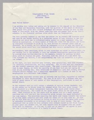 [Letter from Congregation B'nai Israel, April 5, 1956]