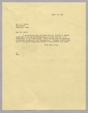 [Letter from I. H. Kempner to Dr. W. C. Levin, April 12, 1956]