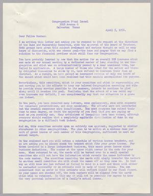 [Letter from Congregation B'nai Israel, April 5, 1956]