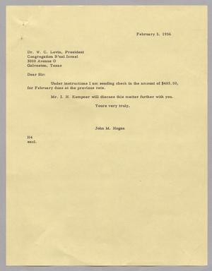 [Letter from John M. Hogan to W. C. Levin, February 3, 1956]
