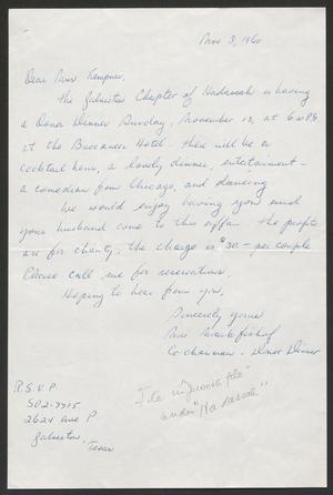 [Letter from Mrs. Mark Fishof to Mrs. I. H. Kempner, November 8, 1960]