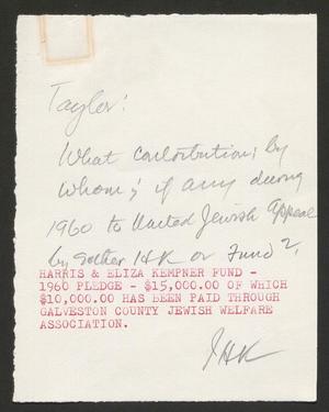[Letter from I. H. Kempner to Taylor, 1960]
