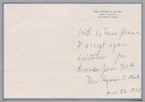 [Letter from Mrs. Hyman S. Block, June 22, 1955]