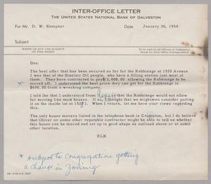 [Inter-Oiffice Letter from Robert Lee Kempner to Mr. D. W. Kempner, January 30, 1954]