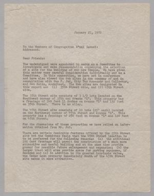 [Letter from Harry H. Bevy, Sr., D. W. Kempner and Adrian F. Levy, January 21, 1952]