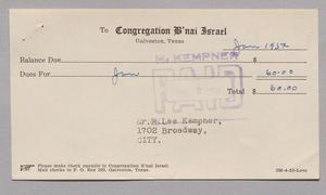 Primary view of [Dues Statement for H. L. Kempner: January-December 1954]