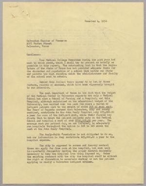 [Letter from Isaac H. Kempner to the Galveston Chamber of Commerce, December 4, 1956]