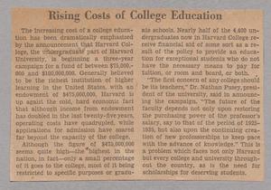 Primary view of object titled '[Clipping: Rising Costs of College Education]'.