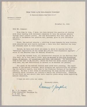 [Letter from Devereux C. Josephs to Isaac H. Kempner, November 16, 1956]