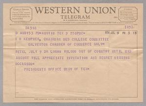 [Telegram from President's Office to I. H. Kempner, July 9, 1956]