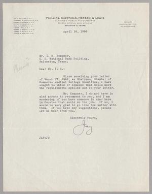 [Letter from Jay A. Phillips to Isaac H. Kempner, April 16, 1956]