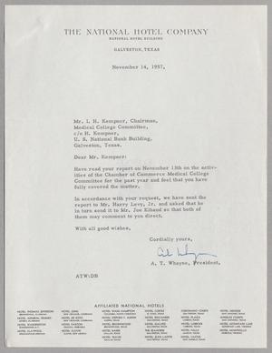 [Letter from A. T. Whayne to I. H. Kempner, November 14, 1957]
