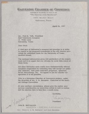 [Letter from John H. McCray to Paul E. Taft, April 23, 1957]