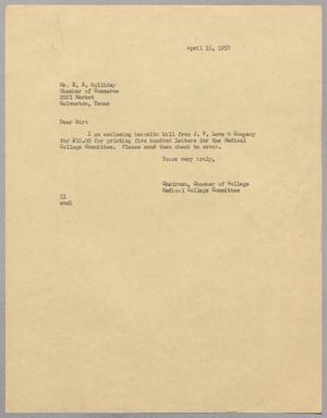 [Letter from Isaac H. Kempner to E. S. Holliday, April 15, 1957]